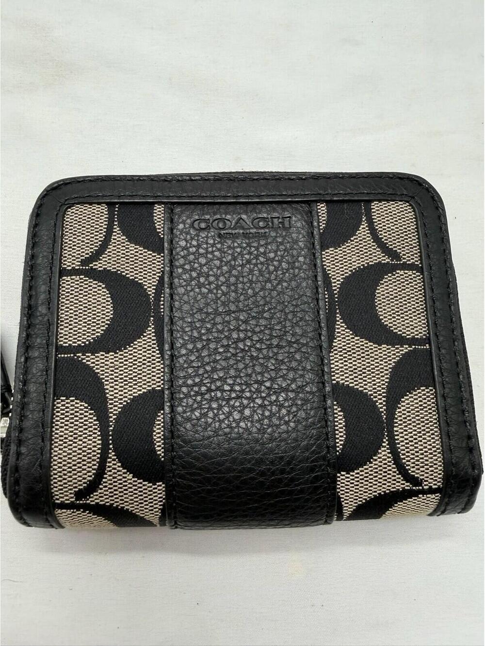 Coach Signature Logo Women's Wallet Black/Gray Snap with Zip Coin Pocket